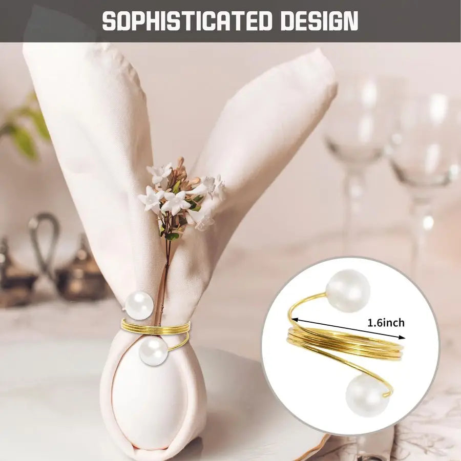100Pcs Gold Napkin Rings Pearl Napkin Holder Round Metal Spring Dinner Table Ring Napkin Holder Buckles for Wedding Birthday Tab