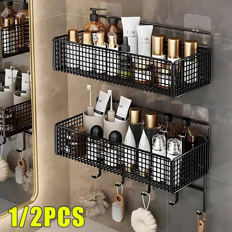 Bilayer Bathroom Grid Shelf Suspension Type Bathroom Organizer Shampoo Shower Gel Kitchen Makeup Storage Bathroom Accessories