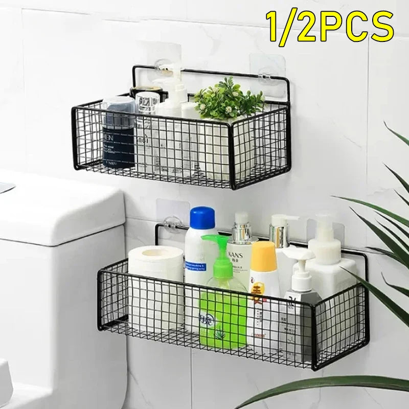 Bilayer Bathroom Grid Shelf Suspension Type Bathroom Organizer Shampoo Shower Gel Kitchen Makeup Storage Bathroom Accessories