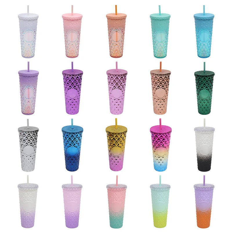 LUSQI Durian Straw Tumbler Double Wall Insulated Plastic Cup Trendy Creative Large Capacity Water Bottle With Multi Colors