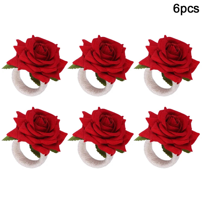 2/4/6pcs Flower Napkin Rings Red Rose Towel Buckle for Wedding Party Valentines Day Home Table Decoration Birthday Napkin Holder