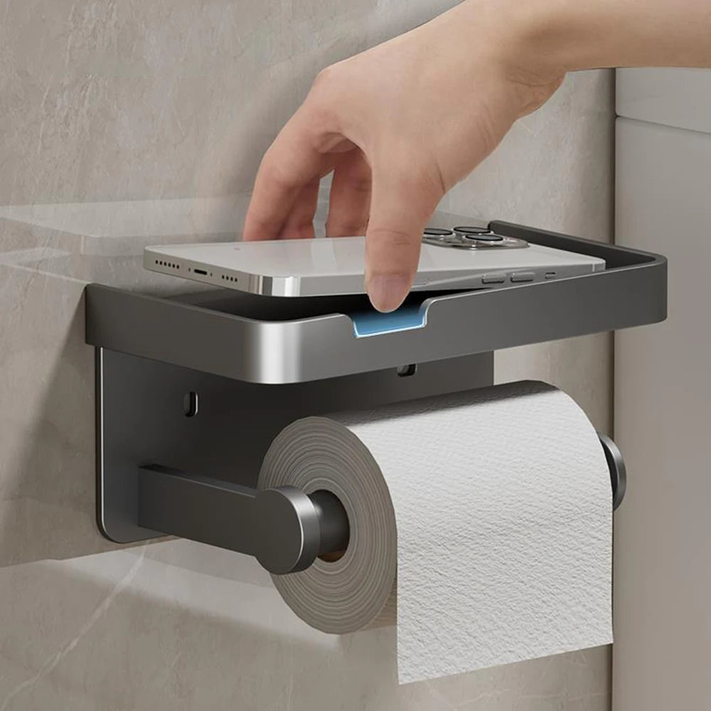 Aluminum Alloy Paper Holder Wall-Mounted Toilet Roll Paper Holder No Drilling Bathroom Kitchen Paper Holder