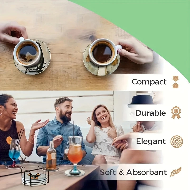 2D Flat, 6pcs Colorful Wooden Dog Coasters Set Suitable for Drinks, Tea, Coffee, Home,Perfect Gift Choice for Any Holiday Gifts