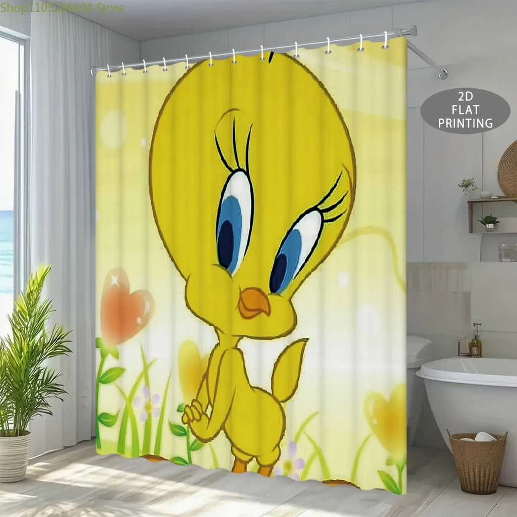2D Flat, 1pc, 2D Flat, Cute Moments of Tweety Bird_, Patterned Shower Curtain, Can Be Used As Christmas, Halloween Decorative