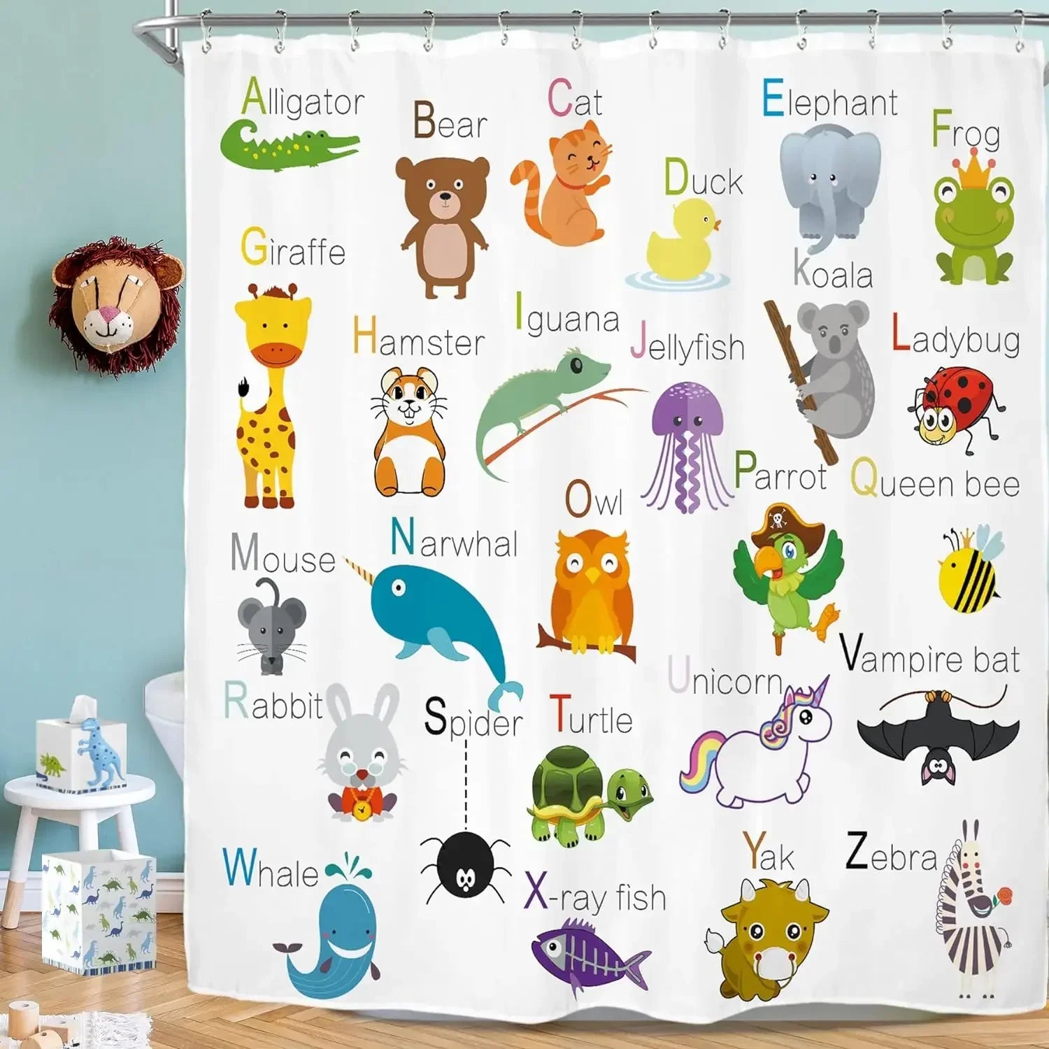 Ocean Cartoon Animal Shower Curtain Pirate Hat Dolphin Sailing Starfish Nautical Polyester Kids Shower Curtains Bathroom Decor