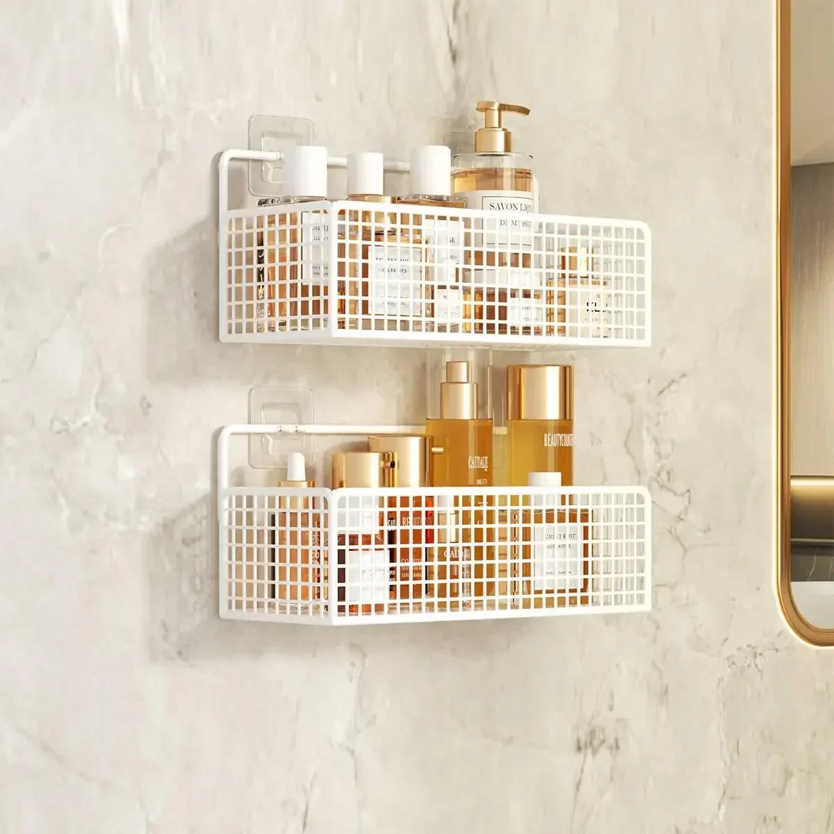 Bilayer Bathroom Grid Shelf Suspension Type Bathroom Organizer Shampoo Shower Gel Kitchen Makeup Storage Bathroom Accessories