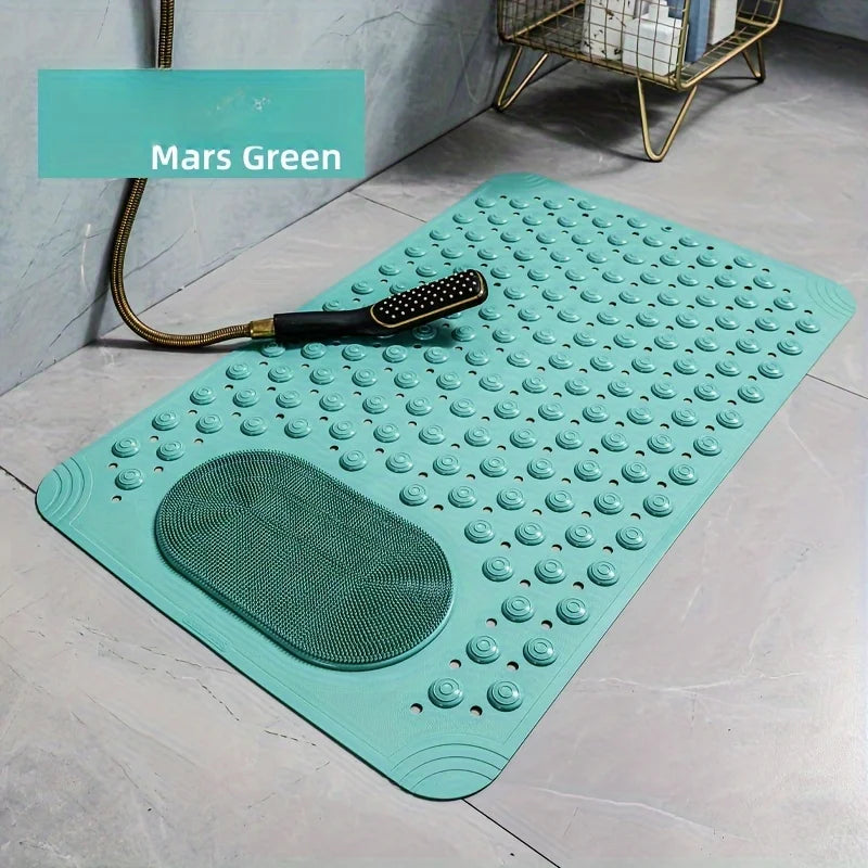 Light Blue Non-Slip PVC Bath Mat - Rectangular Massage Nubs Shower and Bathroom Safety Rug - 0.8cm Thick, 2600g/m², Dot Pattern