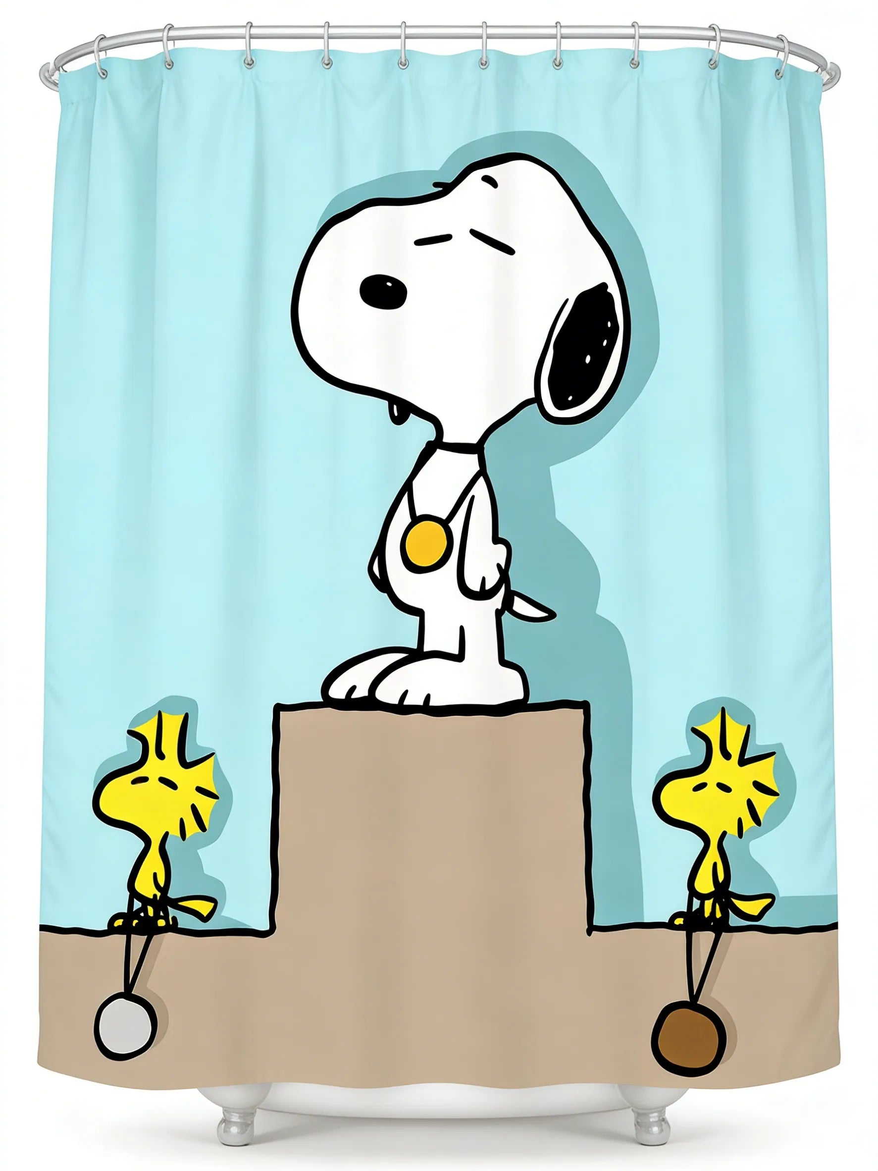 Snoopy Themed Shower Curtain With Hooks Waterproof Washable Quick Install For Dorm Home Bathroom Use