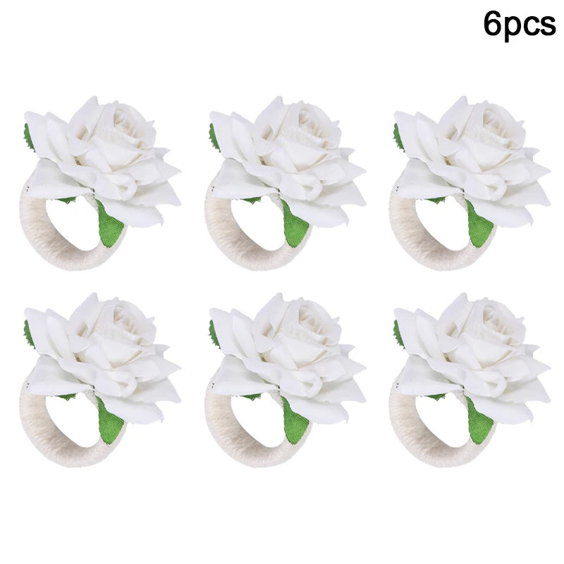 2/4/6pcs Flower Napkin Rings Red Rose Towel Buckle for Wedding Party Valentines Day Home Table Decoration Birthday Napkin Holder