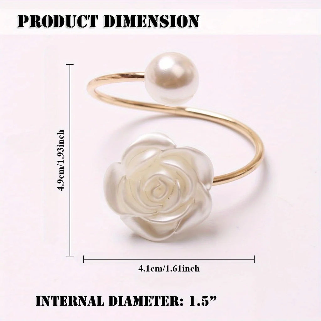 Rose Napkin Rings White Pearl Flower Napkin Holder Set Wedding Banquet Valentines Day Party Restaurant Kitchen Table Setting