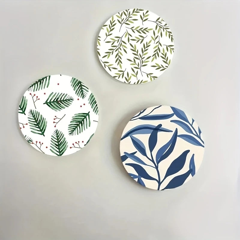 10CM 6PCS 2D Simplicity Nature Flowers Plants Fresh style Wooden Coasters Coffee Shop Furniture Decoration Desktop Protection