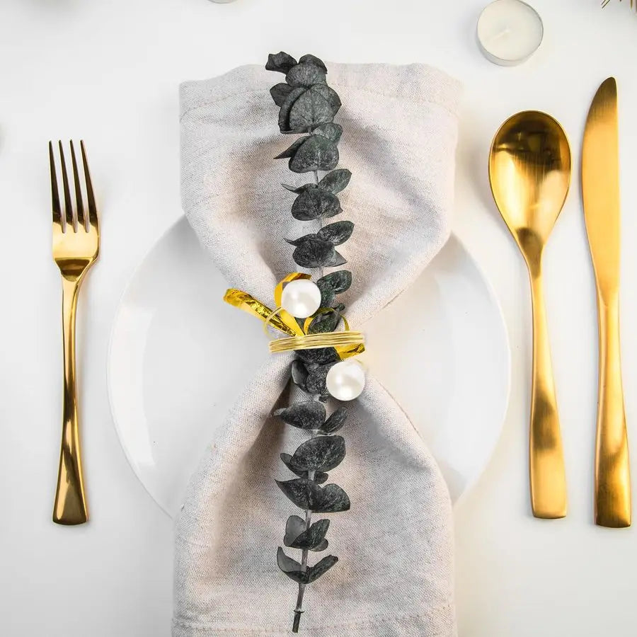 100Pcs Gold Napkin Rings Pearl Napkin Holder Round Metal Spring Dinner Table Ring Napkin Holder Buckles for Wedding Birthday Tab