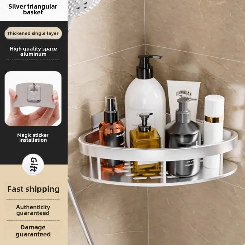 Bathroom Shelf Kitchen Storage Organizer Aluminum Alloy Shampoo Rack Shower Shelf Bathroom Accessories No Drill Toilet Bath Shel