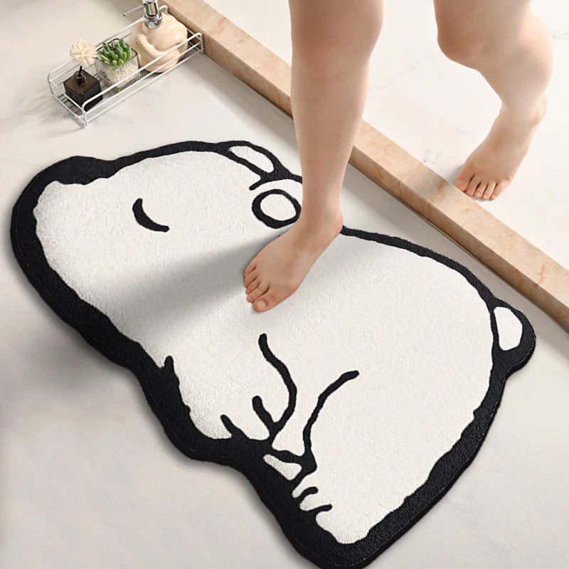 Cartoon flannel absorbent floor mats special-shaped furry bathroom non-slip foot mats thickened shower room mats