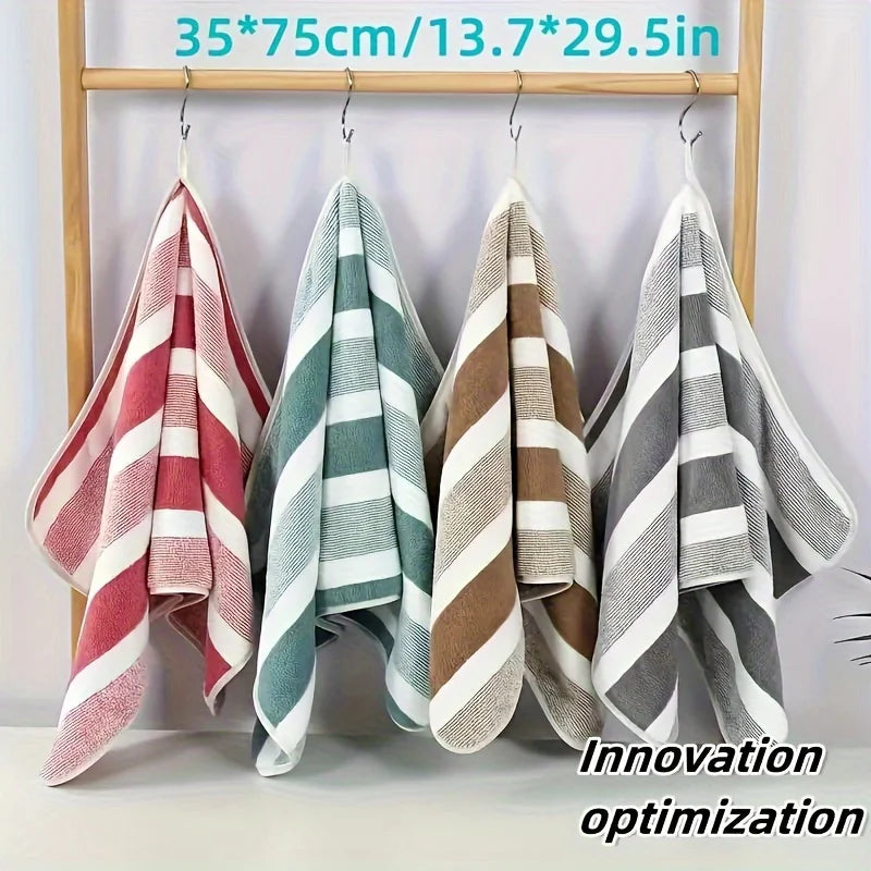 4pcs Thickened Coral Fleece Bath Towel - Soft Absorbent Wide Stripe, Colors Unisex Home Use