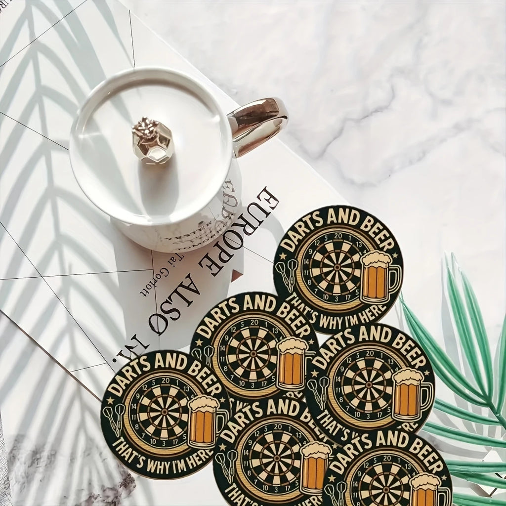 2D Retro Charm Dart Beer Themed Wooden Coasters Heat Resistant Non Slip High Quality Beverage Pads for Bar Tabletop Decoration