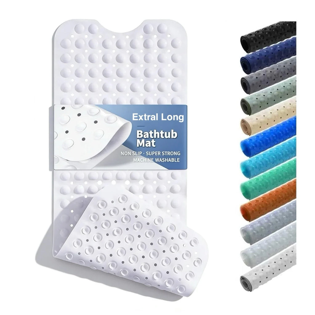 Bathtub Mats for Shower Tub, Extra Long Non-Slip 40 x 16 Inch Bath Mat with Drain Holes and Suction Cups, BathMat for Bathroom