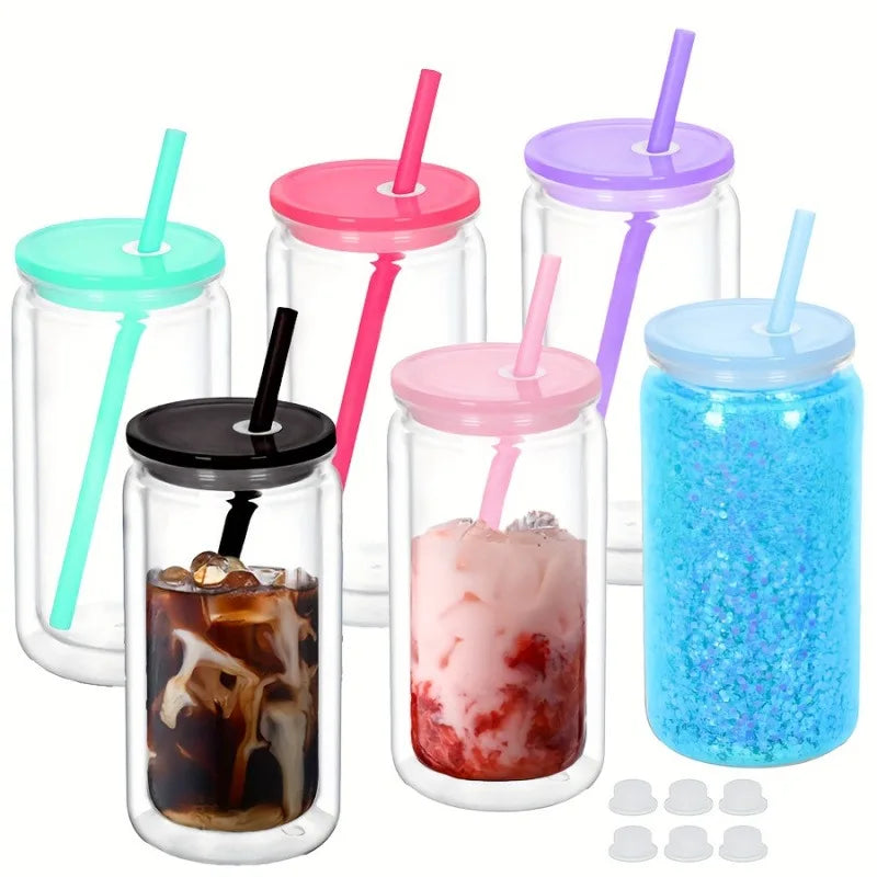Double Wall Snowglobe Plastic Cups with Pre-Drilled Hole Christmas Straw Water Bottte Clear Tumbler Coffee Juice Drinkware Gifts