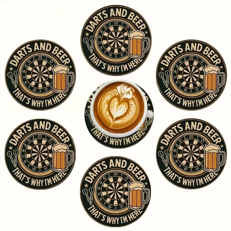 2D Retro Charm Dart Beer Themed Wooden Coasters Heat Resistant Non Slip High Quality Beverage Pads for Bar Tabletop Decoration