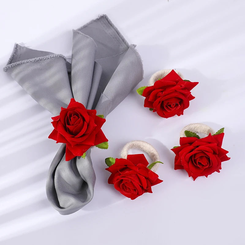 2/4/6pcs Flower Napkin Rings Red Rose Towel Buckle for Wedding Party Valentines Day Home Table Decoration Birthday Napkin Holder