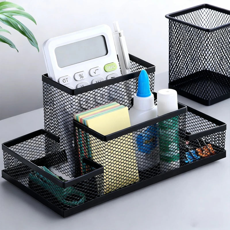Black Mesh Desk Organizer Kawaii Pen Holder Stationery Organizer Office Supplies Desk Storage Tame Office Supplies Clutter Fast