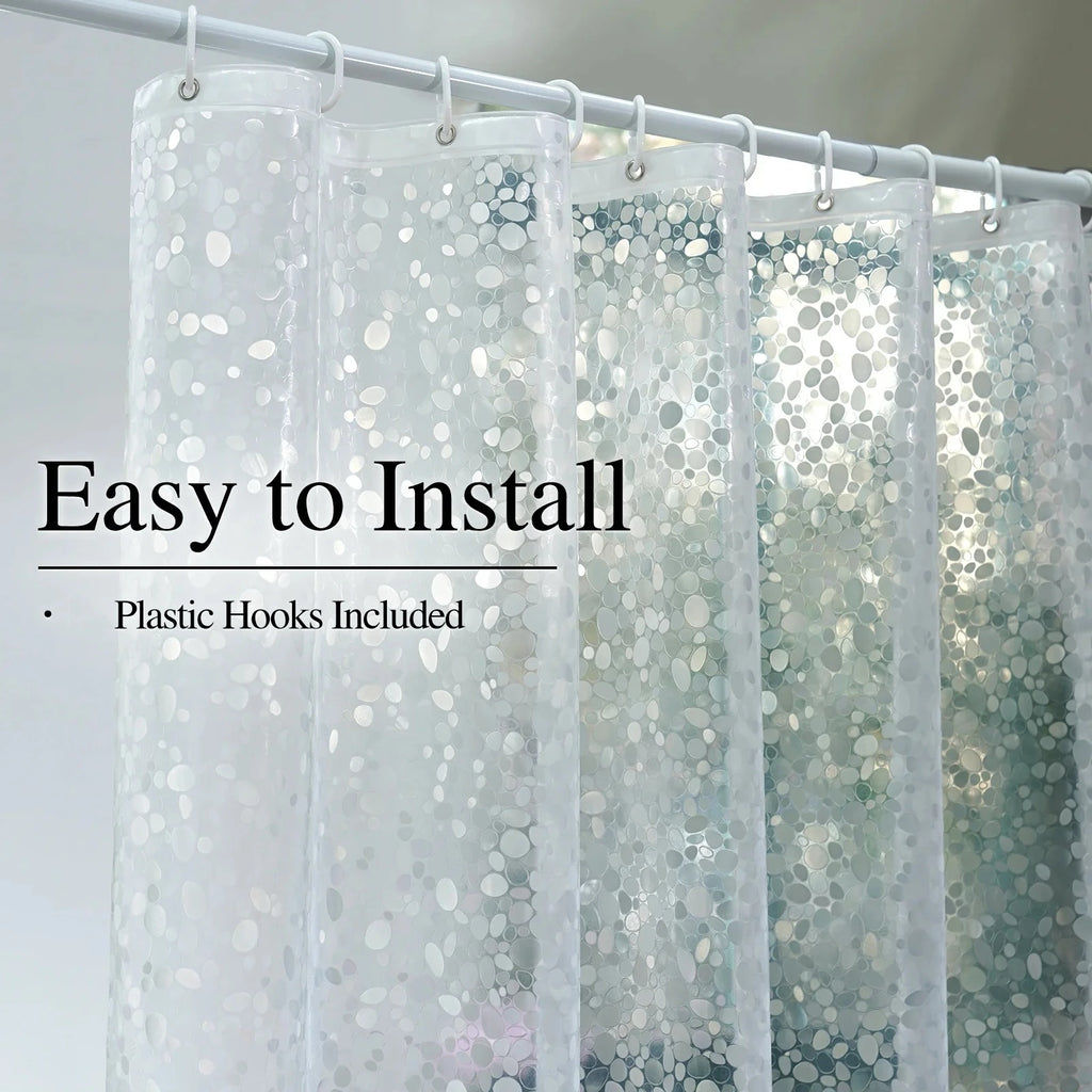 1pc Extra Long Clear Pebble Shower Curtain with Magnets Metal Grommets, Durable Sturdy Bath Curtain Cute Bath Decor Accessories