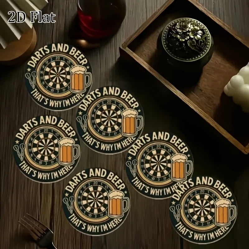 2D Retro Charm Dart Beer Themed Wooden Coasters Heat Resistant Non Slip High Quality Beverage Pads for Bar Tabletop Decoration