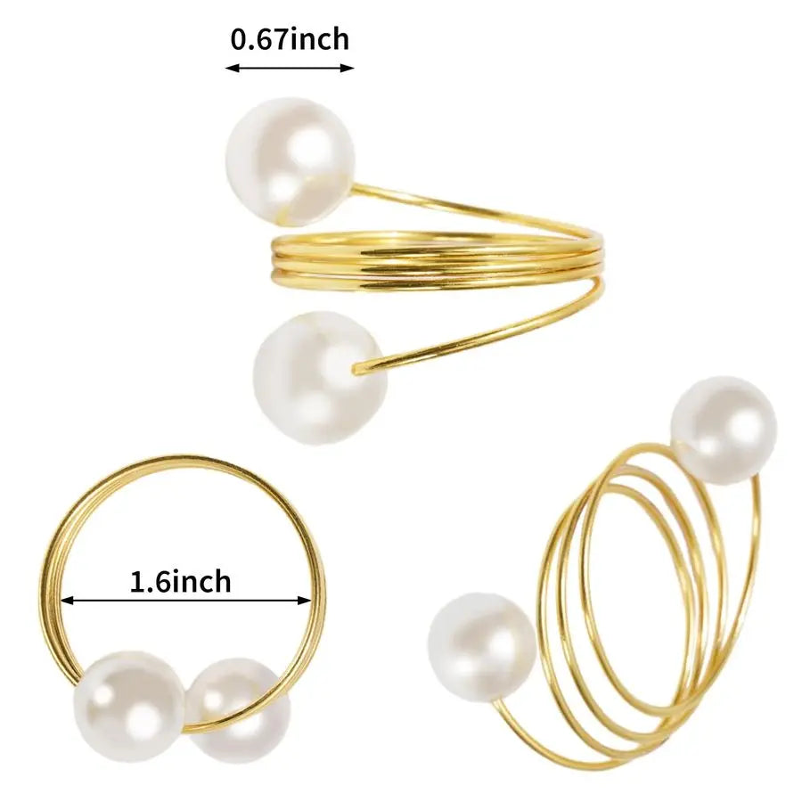 100Pcs Gold Napkin Rings Pearl Napkin Holder Round Metal Spring Dinner Table Ring Napkin Holder Buckles for Wedding Birthday Tab