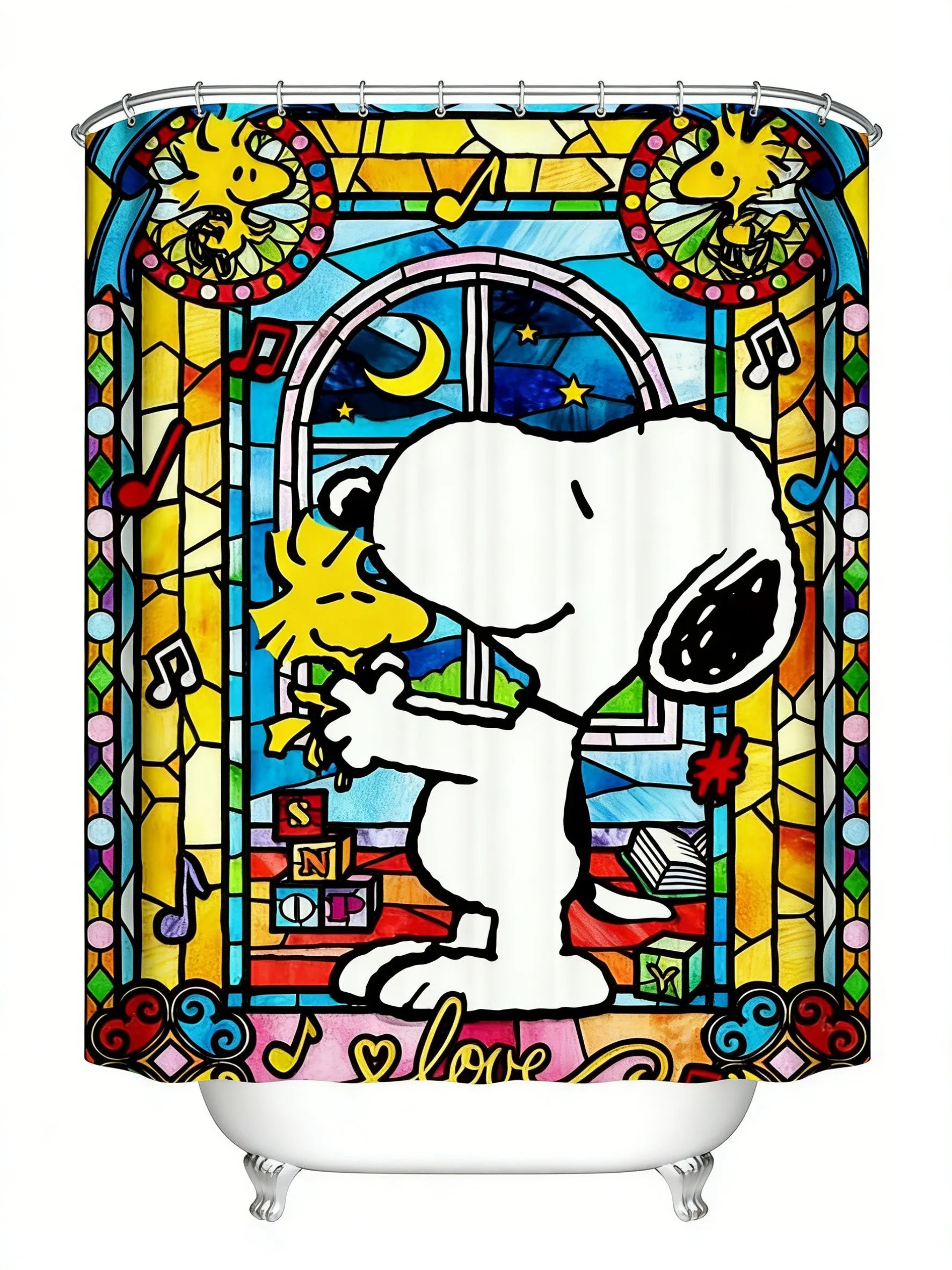 Snoopy Themed Shower Curtain With Hooks Waterproof Washable Quick Install For Dorm Home Bathroom Use