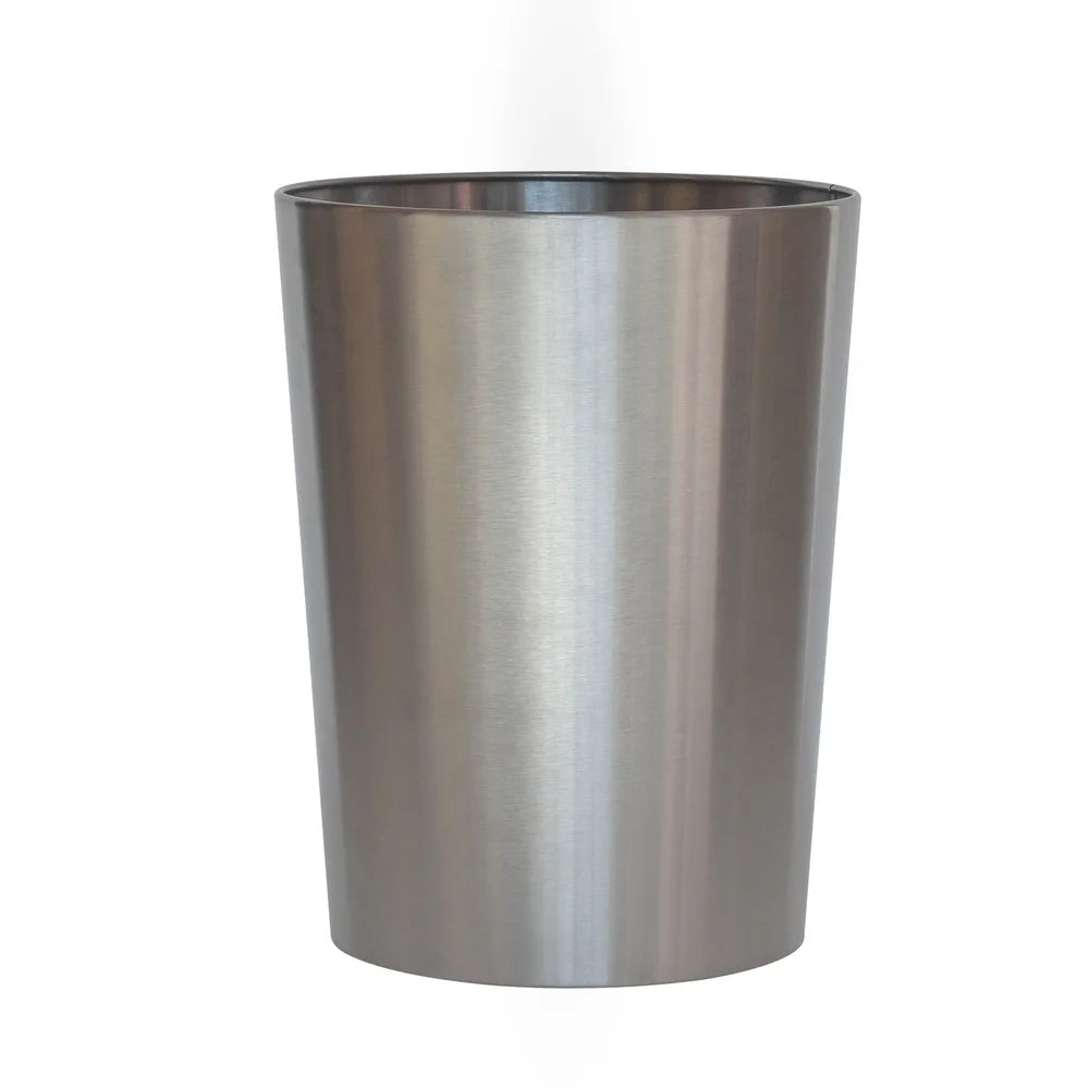 Brushed Nickel Metal Wastebasket 2.2 Gal Durable Open Top Trash Can Decorative Silver Trash Bin Bathroom Indoor Use