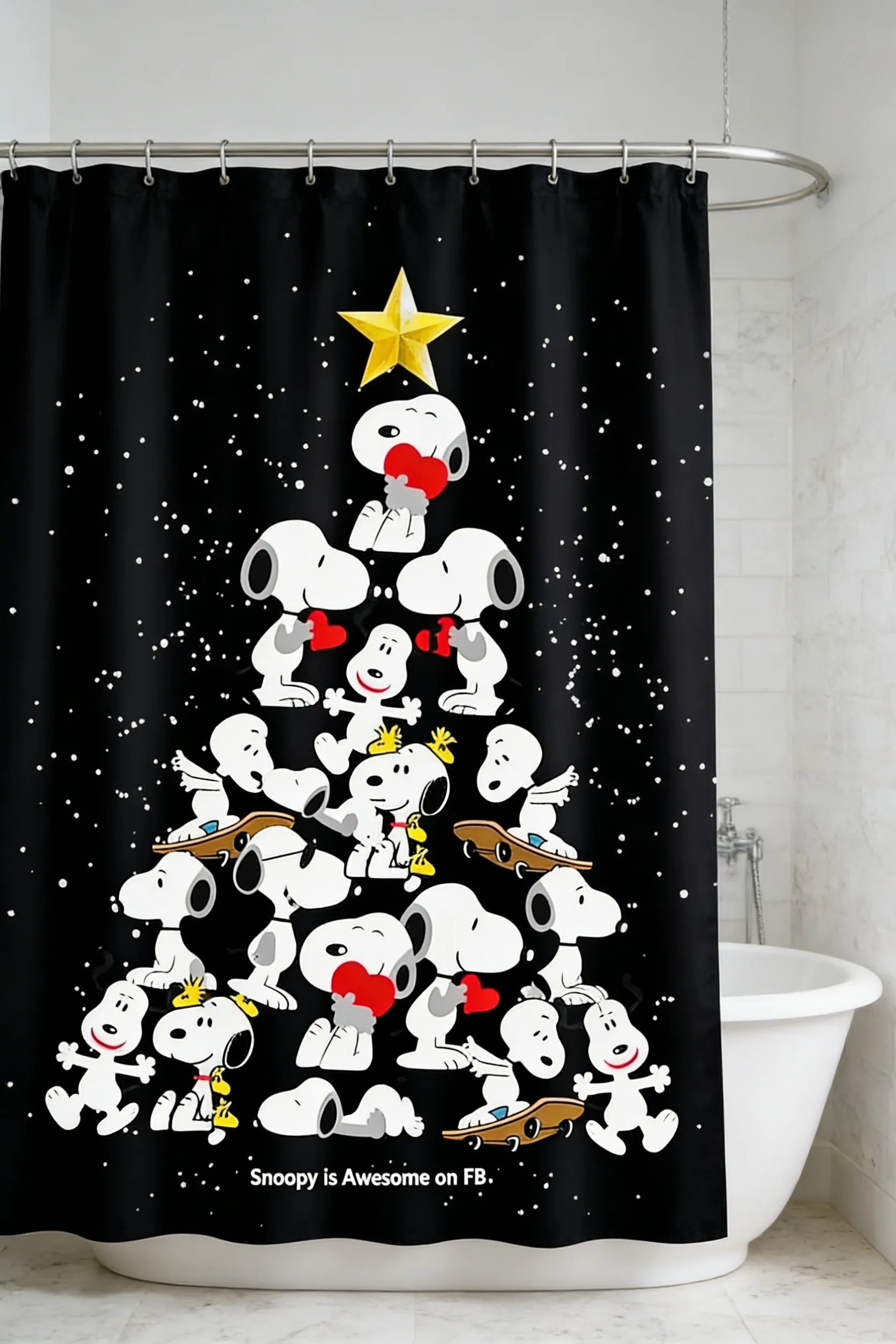 Snoopy Themed Shower Curtain With Hooks Waterproof Washable Quick Install For Dorm Home Bathroom Use