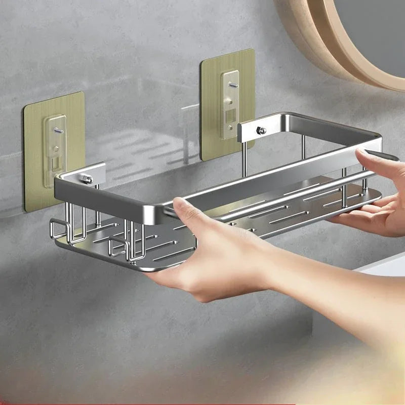 Bathroom Shelf Kitchen Storage Organizer Aluminum Alloy Shampoo Rack Shower Shelf Bathroom Accessories No Drill Toilet Bath Shel